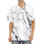 White Gray Scratch Marble Print Aloha Shirt