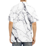 White Gray Scratch Marble Print Aloha Shirt