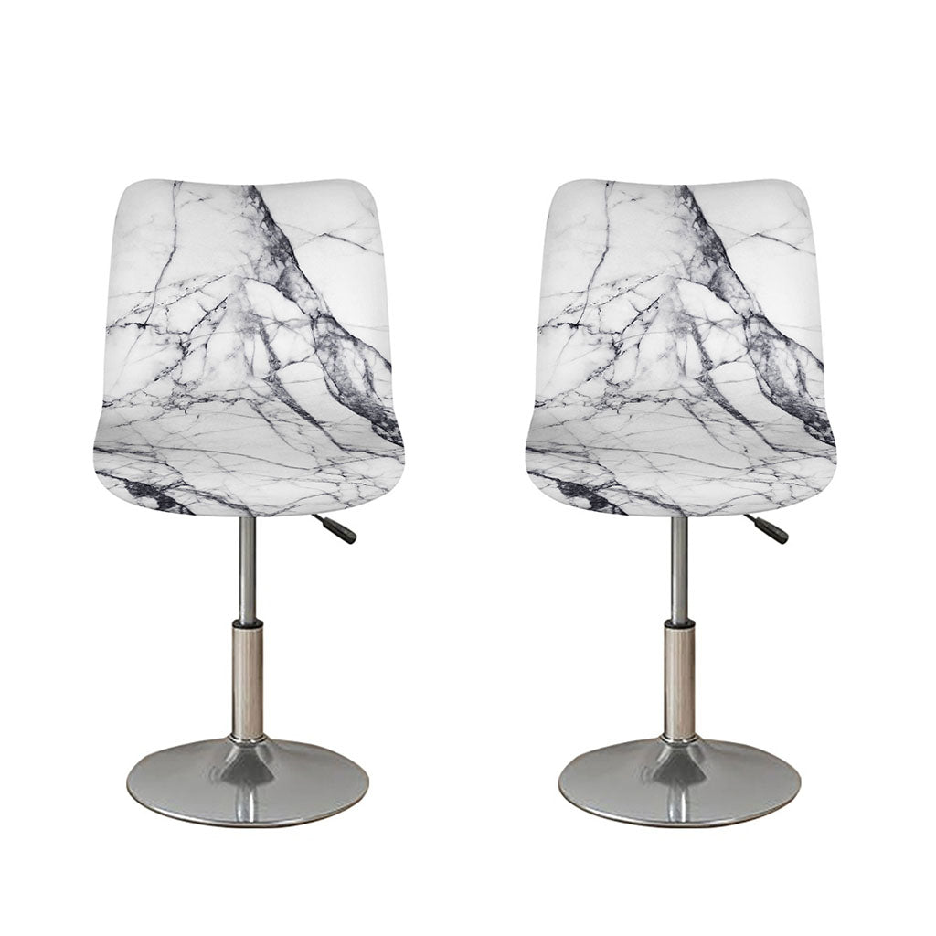 White Gray Scratch Marble Print Bar Stool Covers