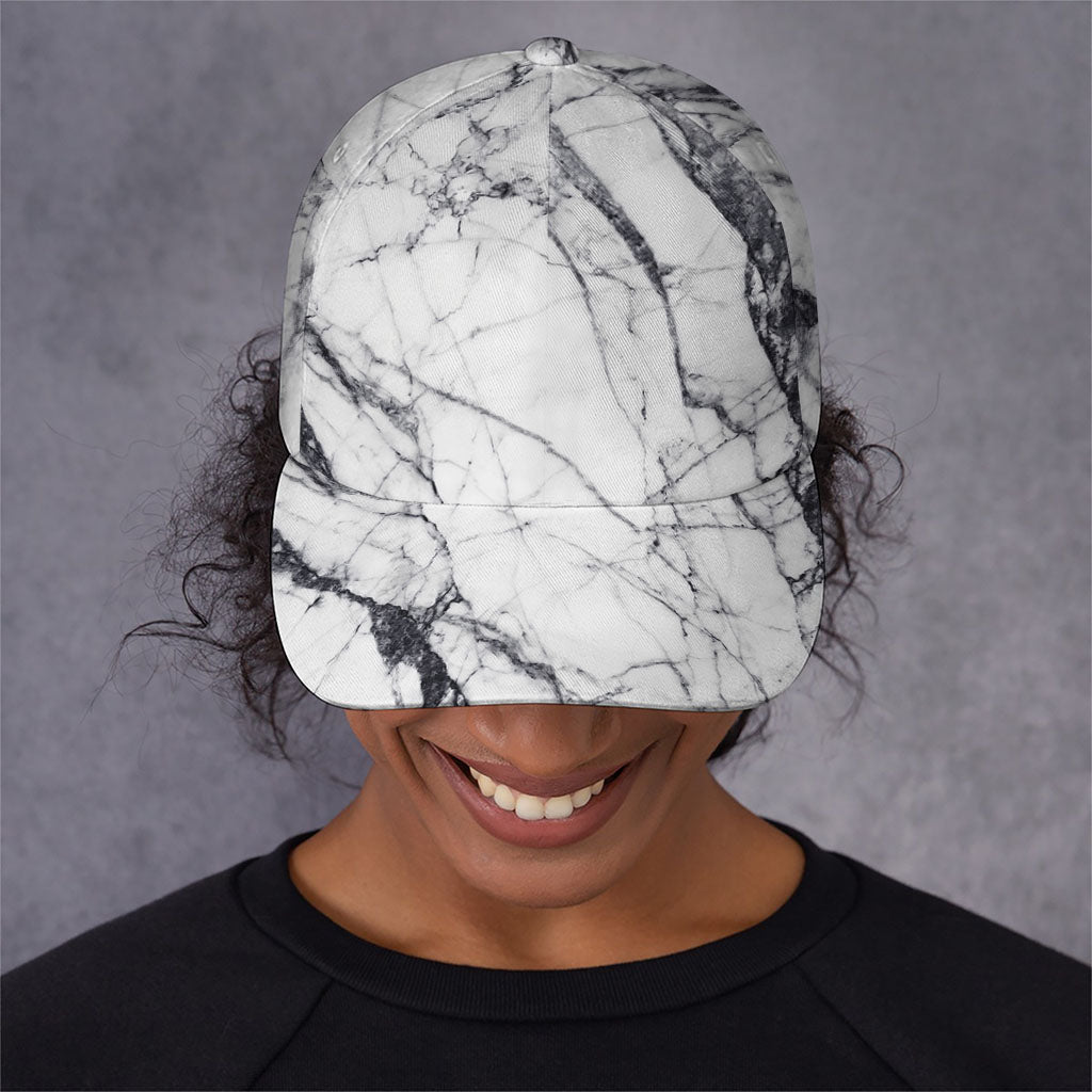 White Gray Scratch Marble Print Baseball Cap