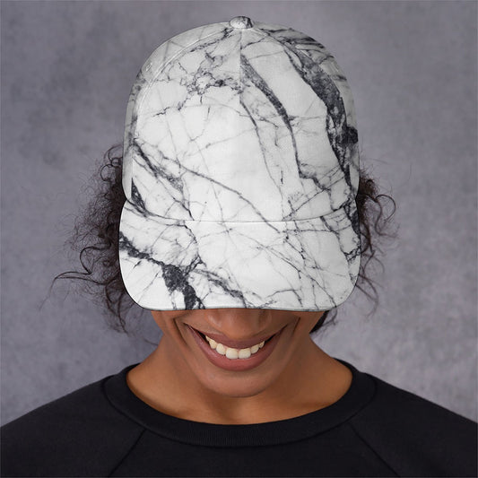 White Gray Scratch Marble Print Baseball Cap