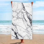 White Gray Scratch Marble Print Beach Towel