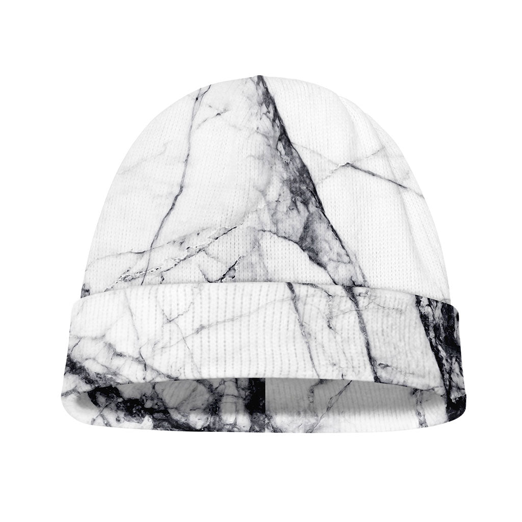 White Gray Scratch Marble Print Beanie