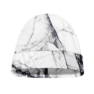 White Gray Scratch Marble Print Beanie