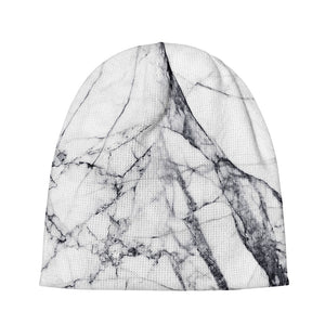 White Gray Scratch Marble Print Beanie