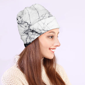 White Gray Scratch Marble Print Beanie