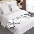 White Gray Scratch Marble Print Bed Runner