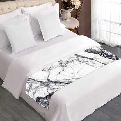 White Gray Scratch Marble Print Bed Runner