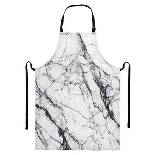 White Gray Scratch Marble Print Bib Apron With Pocket