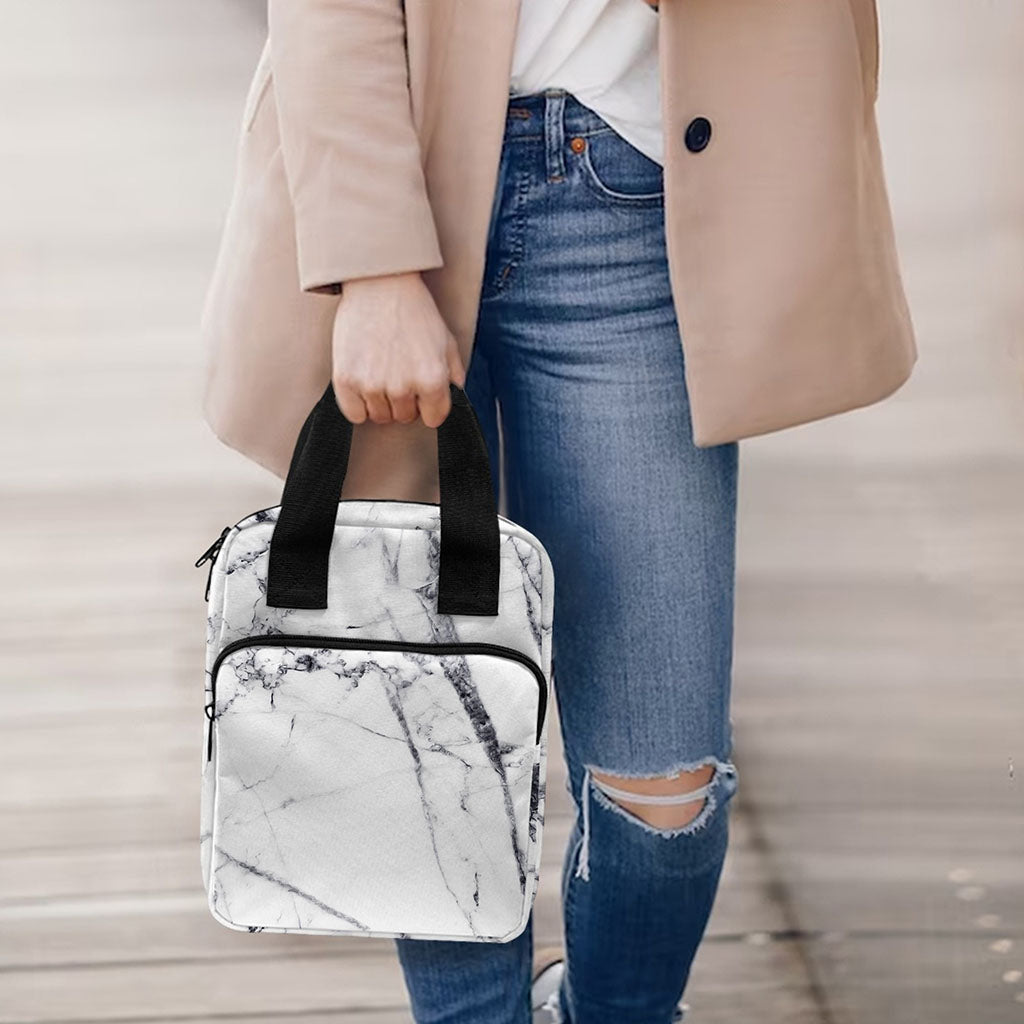 White Gray Scratch Marble Print Bible Tote Bag