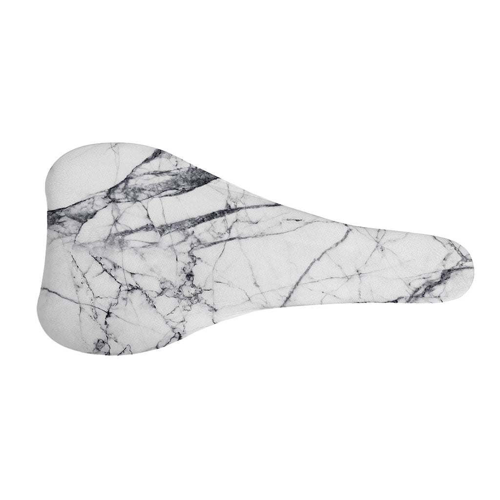 White Gray Scratch Marble Print Bicycle Seat Cover