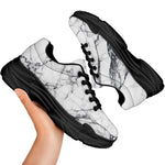 White Gray Scratch Marble Print Black Chunky Shoes