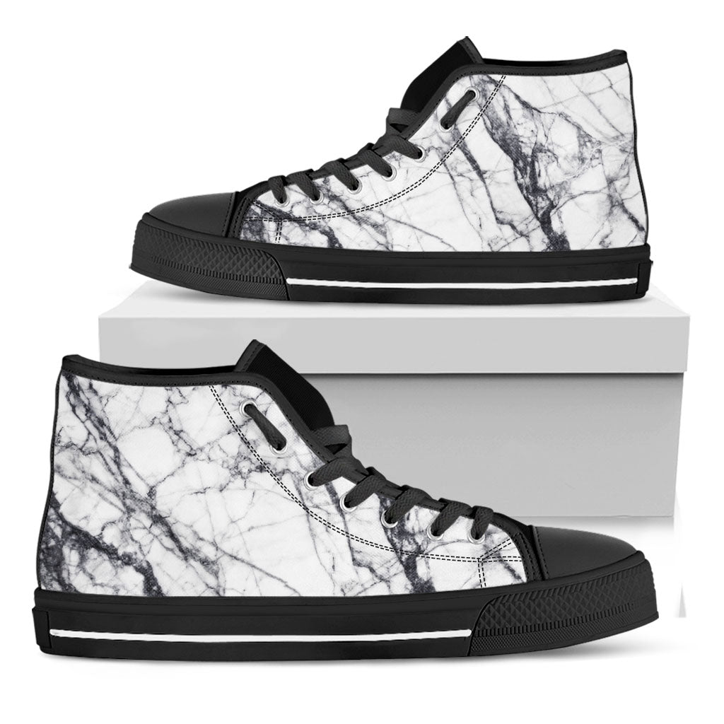 White Gray Scratch Marble Print Black High Top Sneakers