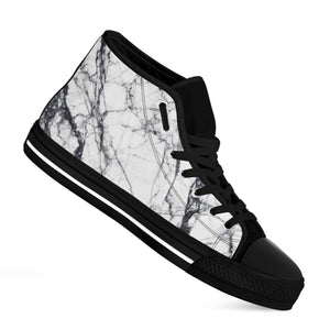 White Gray Scratch Marble Print Black High Top Sneakers