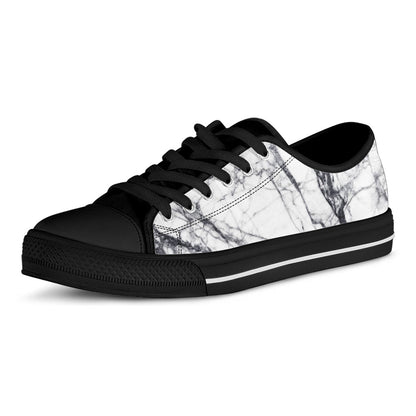 White Gray Scratch Marble Print Black Low Top Sneakers