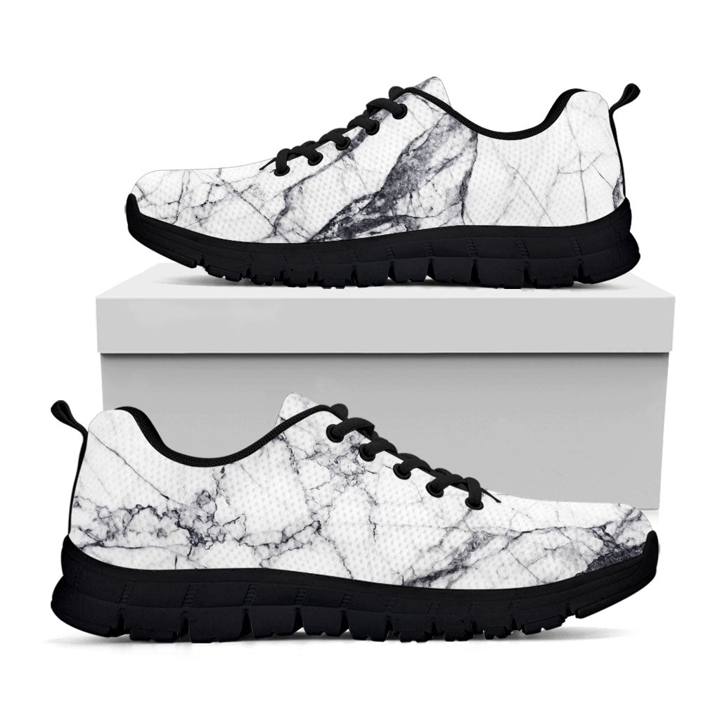 White Gray Scratch Marble Print Black Running Shoes