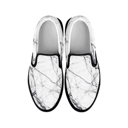 White Gray Scratch Marble Print Black Slip On Sneakers