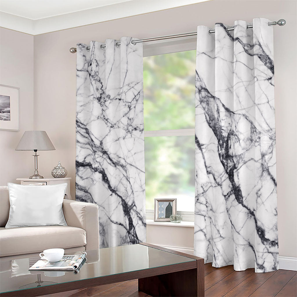 White Gray Scratch Marble Print Blackout Grommet Curtains