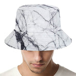 White Gray Scratch Marble Print Bucket Hat