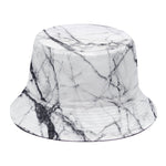 White Gray Scratch Marble Print Bucket Hat