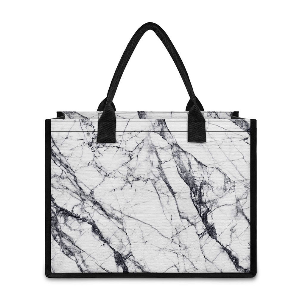 White Gray Scratch Marble Print Canvas Tote Bag