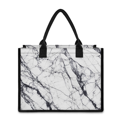 White Gray Scratch Marble Print Canvas Tote Bag