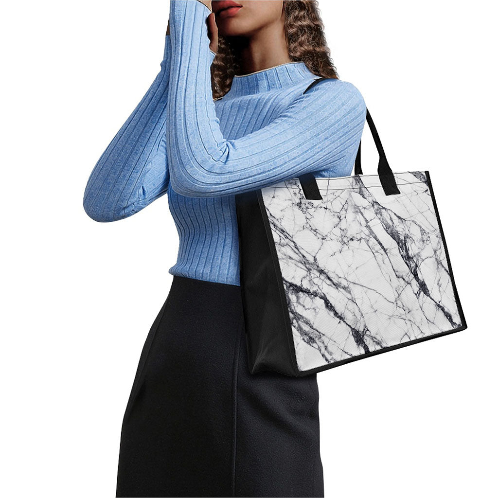 White Gray Scratch Marble Print Canvas Tote Bag