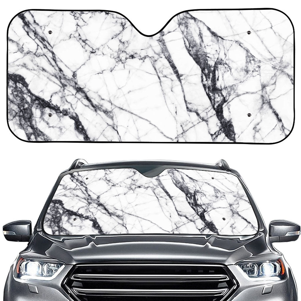 White Gray Scratch Marble Print Car Windshield Sun Shade