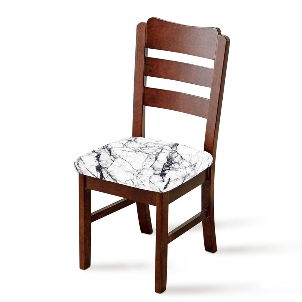 White Gray Scratch Marble Print Chair Cushion Cover