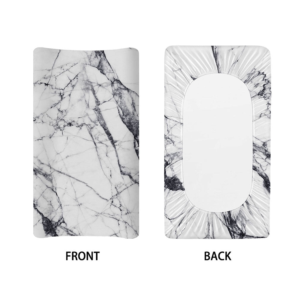 White Gray Scratch Marble Print Changing Pad Cover