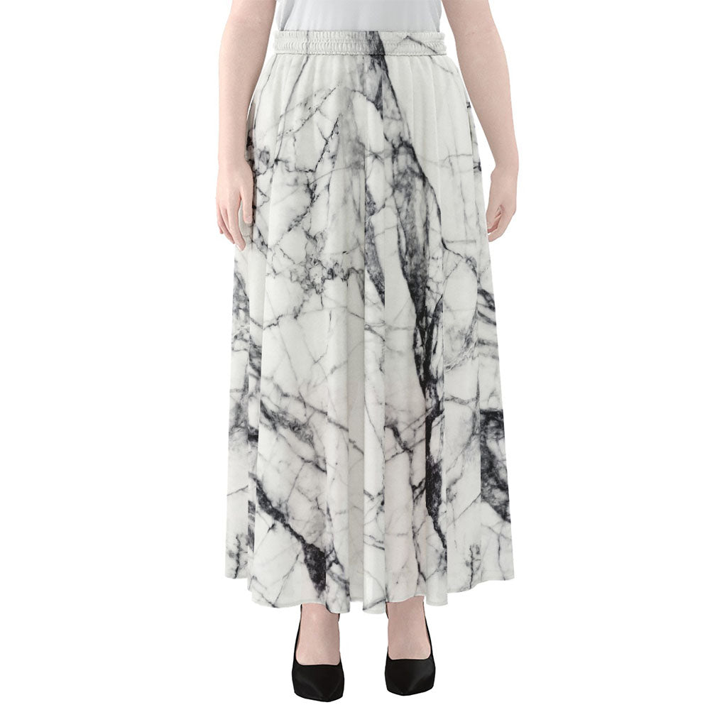 White Gray Scratch Marble Print Chiffon Maxi Skirt