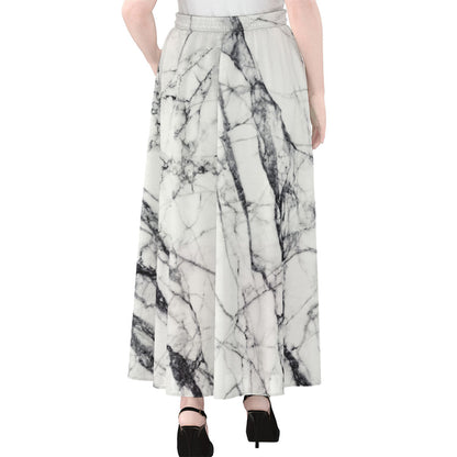 White Gray Scratch Marble Print Chiffon Maxi Skirt