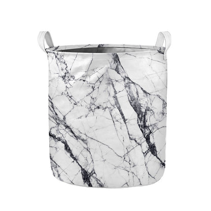 White Gray Scratch Marble Print Collapsible Laundry Basket