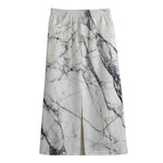 White Gray Scratch Marble Print Cotton Front Slit Maxi Skirt