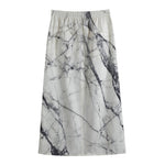 White Gray Scratch Marble Print Cotton Front Slit Maxi Skirt