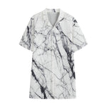 White Gray Scratch Marble Print Cotton Hawaiian Shirt