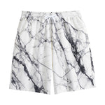White Gray Scratch Marble Print Cotton Shorts