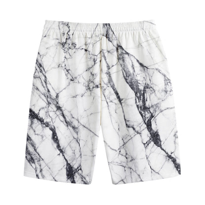 White Gray Scratch Marble Print Cotton Shorts