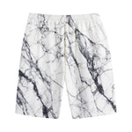 White Gray Scratch Marble Print Cotton Shorts