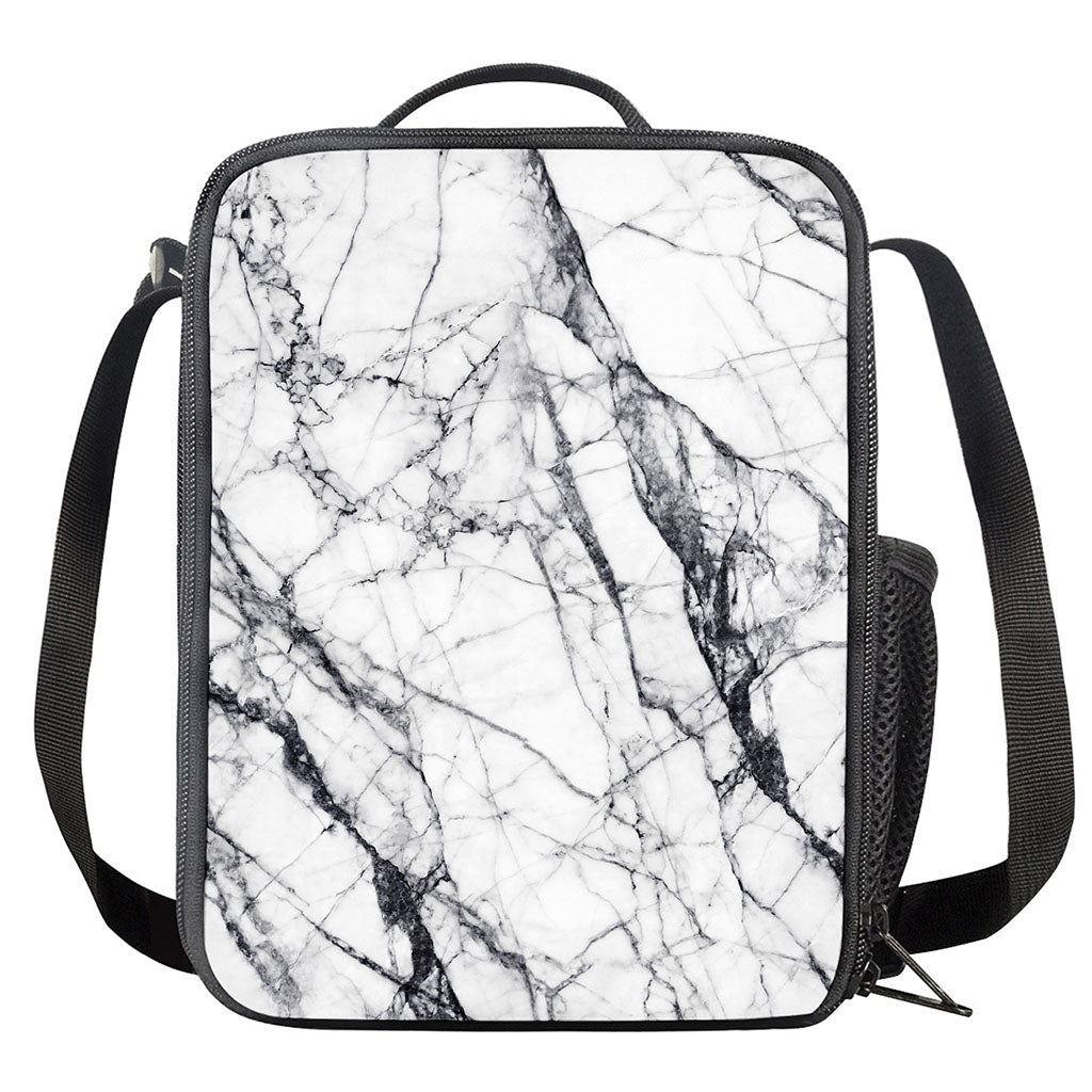 White Gray Scratch Marble Print Crossbody Lunch Bag