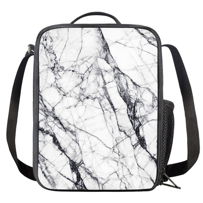 White Gray Scratch Marble Print Crossbody Lunch Bag
