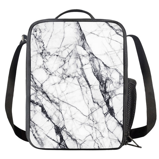 White Gray Scratch Marble Print Crossbody Lunch Bag