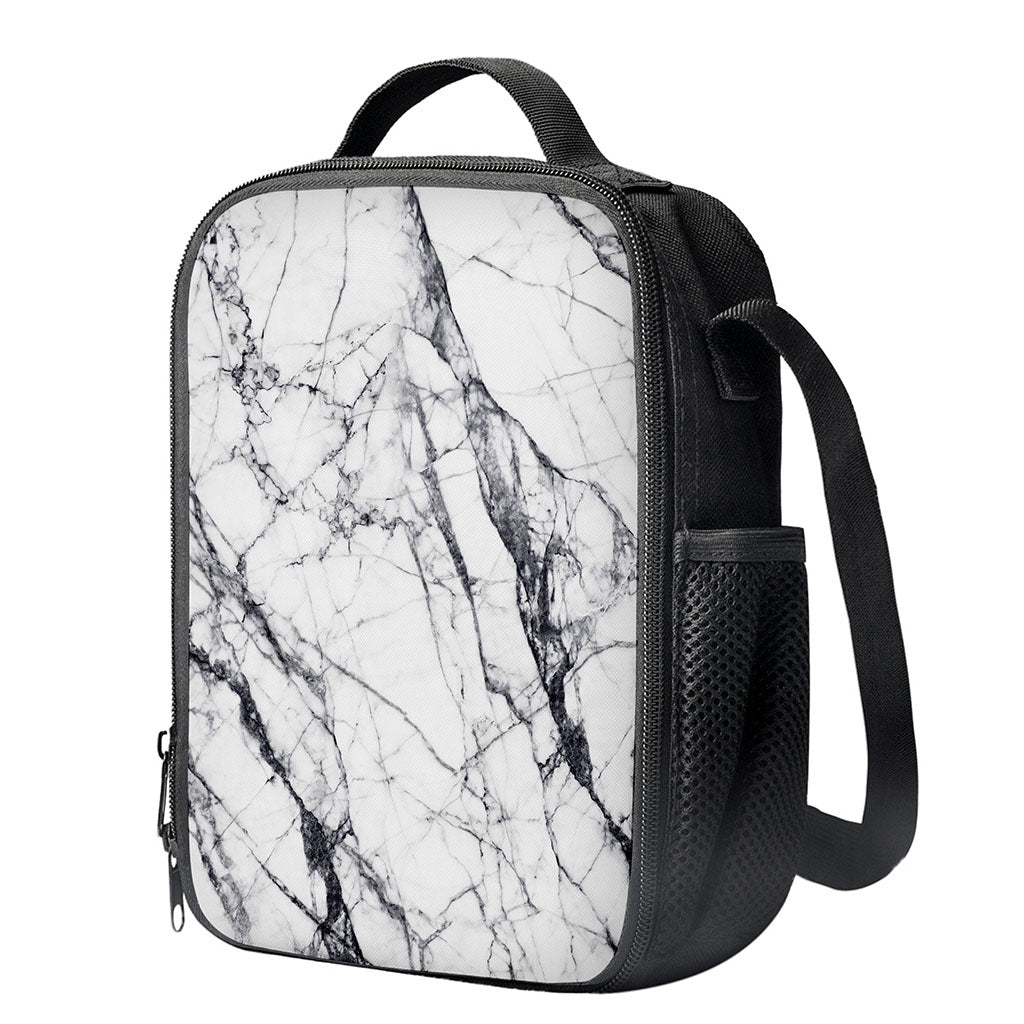White Gray Scratch Marble Print Crossbody Lunch Bag