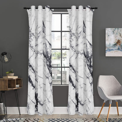 White Gray Scratch Marble Print Curtain