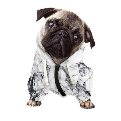 White Gray Scratch Marble Print Dog Zip Up Hoodie