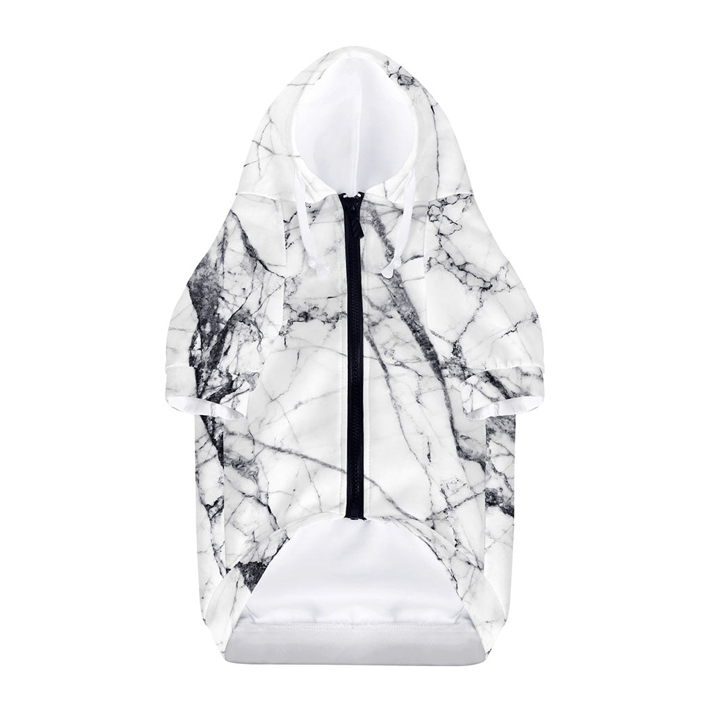 White Gray Scratch Marble Print Dog Zip Up Hoodie