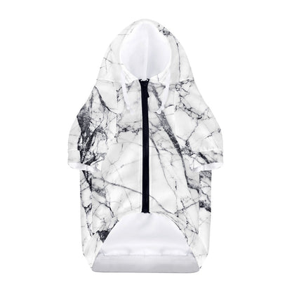 White Gray Scratch Marble Print Dog Zip Up Hoodie