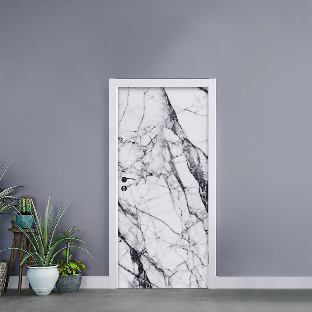 White Gray Scratch Marble Print Door Sticker