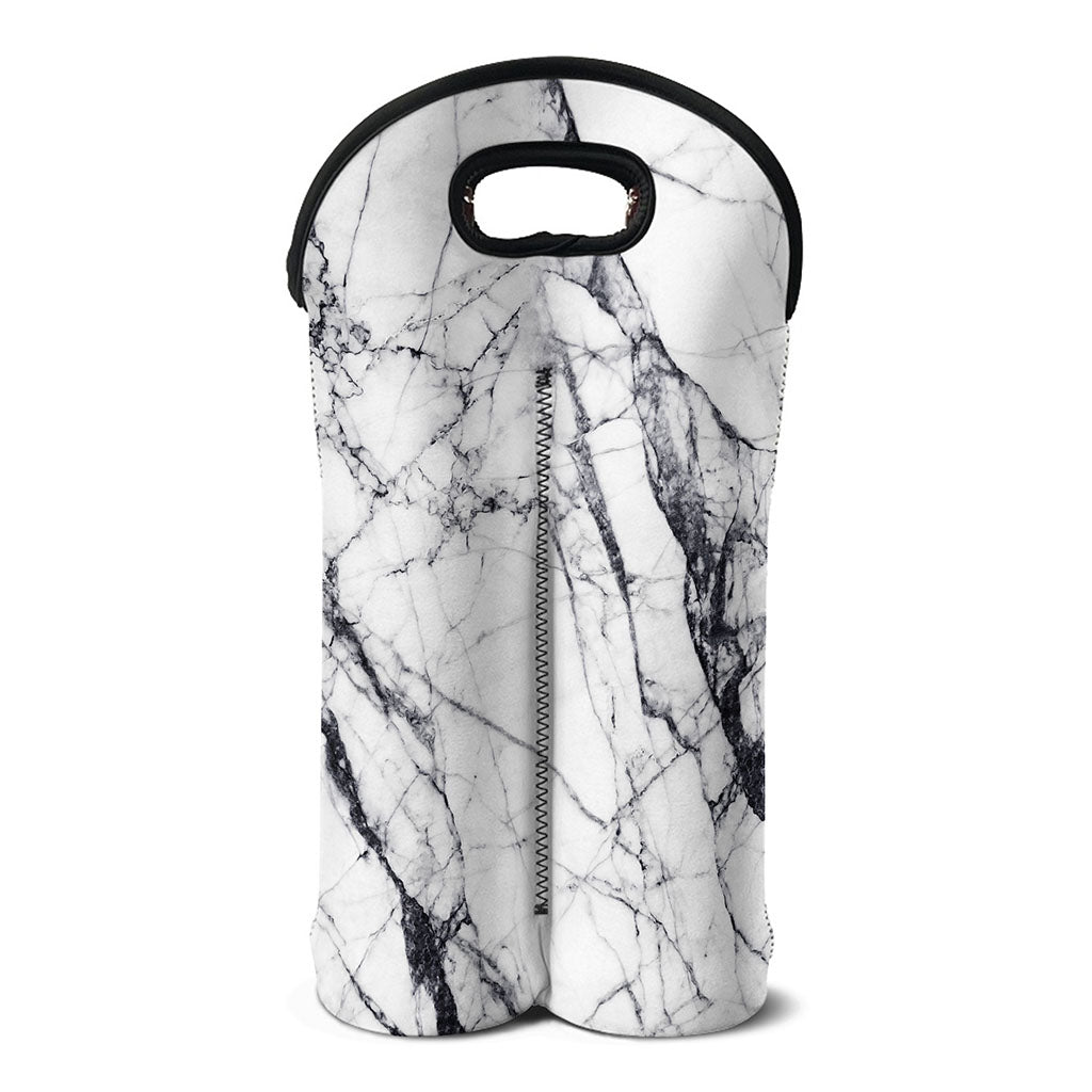 White Gray Scratch Marble Print Double Neoprene Wine Tote