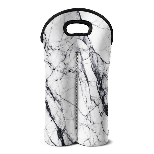 White Gray Scratch Marble Print Double Neoprene Wine Tote